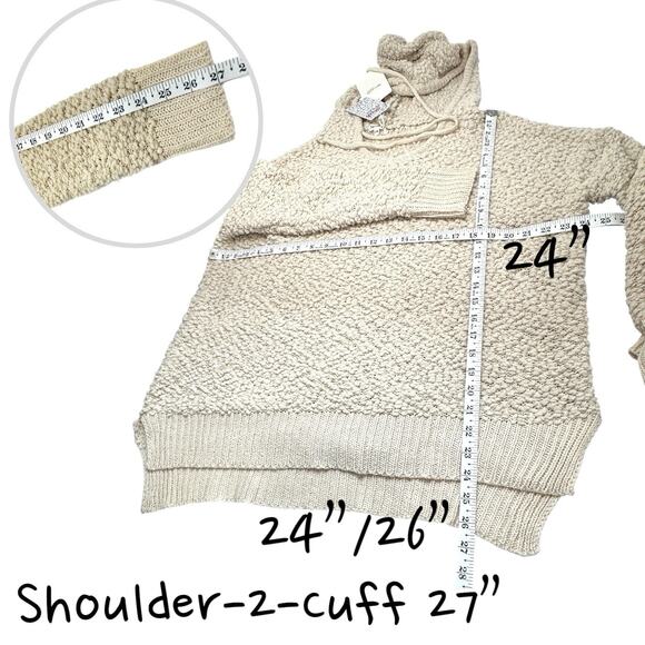 Hooded Popcorn Chenille Pullover Sweater Drawstring Women S/M Ivory Cozy Slouchy - Picture 7 of 9